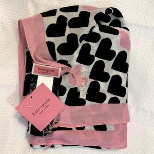 NWT Kate Spade Pink and Black Heart Scarf